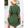 imageDokotoo Summer Dresses for Women 2025 Sexy Wrap V Neck Short Puff Sleeve Elegant Floral Smocked Waist Flowy Mini DressGreen