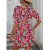 imageDokotoo Summer Dresses for Women 2025 Sexy Wrap V Neck Short Puff Sleeve Elegant Floral Smocked Waist Flowy Mini DressRose