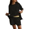 imageDokotoo Summer Two Piece Sets for Women Casual Short Sleeve Shirts and Drawstring Shorts Lounge SetsBlack