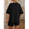 imageDokotoo Summer Two Piece Sets for Women Casual Short Sleeve Shirts and Drawstring Shorts Lounge SetsBlack