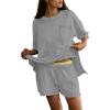 imageDokotoo Summer Two Piece Sets for Women Casual Short Sleeve Shirts and Drawstring Shorts Lounge SetsGrey