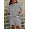 imageDokotoo Summer Two Piece Sets for Women Casual Short Sleeve Shirts and Drawstring Shorts Lounge SetsGrey