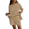 imageDokotoo Summer Two Piece Sets for Women Casual Short Sleeve Shirts and Drawstring Shorts Lounge SetsKhaki