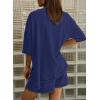 imageDokotoo Summer Two Piece Sets for Women Casual Short Sleeve Shirts and Drawstring Shorts Lounge SetsNavy Blue