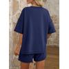 imageDokotoo Summer Two Piece Sets for Women Casual Short Sleeve Shirts and Drawstring Shorts Lounge SetsNavy Blue