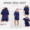 imageDokotoo Summer Two Piece Sets for Women Casual Short Sleeve Shirts and Drawstring Shorts Lounge SetsNavy Blue