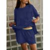 imageDokotoo Summer Two Piece Sets for Women Casual Short Sleeve Shirts and Drawstring Shorts Lounge SetsNavy Blue