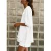 imageDokotoo Summer Two Piece Sets for Women Casual Short Sleeve Shirts and Drawstring Shorts Lounge SetsWhite