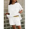 imageDokotoo Summer Two Piece Sets for Women Casual Short Sleeve Shirts and Drawstring Shorts Lounge SetsWhite