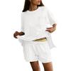 imageDokotoo Summer Two Piece Sets for Women Casual Short Sleeve Shirts and Drawstring Shorts Lounge SetsWhite
