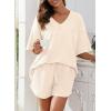 imageDokotoo Womens 2 Piece Loungewear Sets Casual Short Sleeve Womens Tops Drawstring Shorts Pants Waffle Knit SetsBeige