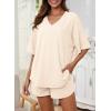 imageDokotoo Womens 2 Piece Loungewear Sets Casual Short Sleeve Womens Tops Drawstring Shorts Pants Waffle Knit SetsBeige