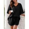 imageDokotoo Womens 2 Piece Loungewear Sets Casual Short Sleeve Womens Tops Drawstring Shorts Pants Waffle Knit SetsBlack