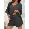 imageDokotoo Womens 2 Piece Loungewear Sets Casual Short Sleeve Womens Tops Drawstring Shorts Pants Waffle Knit SetsCarbon Grey