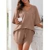 imageDokotoo Womens 2 Piece Loungewear Sets Casual Short Sleeve Womens Tops Drawstring Shorts Pants Waffle Knit SetsChestnut