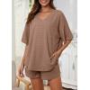 imageDokotoo Womens 2 Piece Loungewear Sets Casual Short Sleeve Womens Tops Drawstring Shorts Pants Waffle Knit SetsChestnut