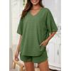 imageDokotoo Womens 2 Piece Loungewear Sets Casual Short Sleeve Womens Tops Drawstring Shorts Pants Waffle Knit SetsFern Green