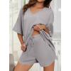 imageDokotoo Womens 2 Piece Loungewear Sets Casual Short Sleeve Womens Tops Drawstring Shorts Pants Waffle Knit SetsLight Grey