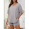 imageDokotoo Womens 2 Piece Loungewear Sets Casual Short Sleeve Womens Tops Drawstring Shorts Pants Waffle Knit SetsLight Grey