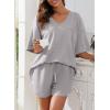 imageDokotoo Womens 2 Piece Loungewear Sets Casual Short Sleeve Womens Tops Drawstring Shorts Pants Waffle Knit SetsLight Grey