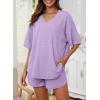 imageDokotoo Womens 2 Piece Loungewear Sets Casual Short Sleeve Womens Tops Drawstring Shorts Pants Waffle Knit SetsOrchid Petal