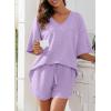 imageDokotoo Womens 2 Piece Loungewear Sets Casual Short Sleeve Womens Tops Drawstring Shorts Pants Waffle Knit SetsOrchid Petal