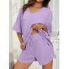imageDokotoo Womens 2 Piece Loungewear Sets Casual Short Sleeve Womens Tops Drawstring Shorts Pants Waffle Knit SetsOrchid Petal