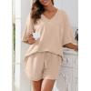 imageDokotoo Womens 2 Piece Loungewear Sets Casual Short Sleeve Womens Tops Drawstring Shorts Pants Waffle Knit SetsParchment