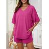 imageDokotoo Womens 2 Piece Loungewear Sets Casual Short Sleeve Womens Tops Drawstring Shorts Pants Waffle Knit SetsRose Red