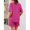 imageDokotoo Womens 2 Piece Loungewear Sets Casual Short Sleeve Womens Tops Drawstring Shorts Pants Waffle Knit SetsRose Red