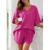 imageDokotoo Womens 2 Piece Loungewear Sets Casual Short Sleeve Womens Tops Drawstring Shorts Pants Waffle Knit SetsRose Red