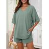 imageDokotoo Womens 2 Piece Loungewear Sets Casual Short Sleeve Womens Tops Drawstring Shorts Pants Waffle Knit SetsSmoke Green