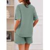 imageDokotoo Womens 2 Piece Loungewear Sets Casual Short Sleeve Womens Tops Drawstring Shorts Pants Waffle Knit SetsSmoke Green