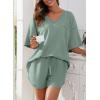 imageDokotoo Womens 2 Piece Loungewear Sets Casual Short Sleeve Womens Tops Drawstring Shorts Pants Waffle Knit SetsSmoke Green