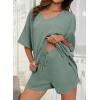 imageDokotoo Womens 2 Piece Loungewear Sets Casual Short Sleeve Womens Tops Drawstring Shorts Pants Waffle Knit SetsSmoke Green