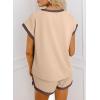 imageDokotoo Womens 2 Piece Outfits Casual Colorblock Short Sleeve Pullover Tops and Drawstring Shorts Pants Lounge SetsApricot