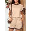 imageDokotoo Womens 2 Piece Outfits Casual Colorblock Short Sleeve Pullover Tops and Drawstring Shorts Pants Lounge SetsApricot