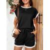 imageDokotoo Womens 2 Piece Outfits Casual Colorblock Short Sleeve Pullover Tops and Drawstring Shorts Pants Lounge SetsBlack