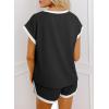 imageDokotoo Womens 2 Piece Outfits Casual Colorblock Short Sleeve Pullover Tops and Drawstring Shorts Pants Lounge SetsBlack