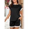 imageDokotoo Womens 2 Piece Outfits Casual Colorblock Short Sleeve Pullover Tops and Drawstring Shorts Pants Lounge SetsBlack