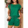 imageDokotoo Womens 2 Piece Outfits Casual Colorblock Short Sleeve Pullover Tops and Drawstring Shorts Pants Lounge SetsDark Green