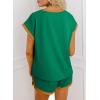 imageDokotoo Womens 2 Piece Outfits Casual Colorblock Short Sleeve Pullover Tops and Drawstring Shorts Pants Lounge SetsDark Green