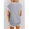 imageDokotoo Womens 2 Piece Outfits Casual Colorblock Short Sleeve Pullover Tops and Drawstring Shorts Pants Lounge SetsLight Grey