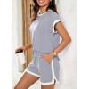 imageDokotoo Womens 2 Piece Outfits Casual Colorblock Short Sleeve Pullover Tops and Drawstring Shorts Pants Lounge SetsLight Grey