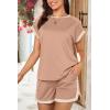 imageDokotoo Womens 2 Piece Outfits Casual Colorblock Short Sleeve Pullover Tops and Drawstring Shorts Pants Lounge SetsSmoke Gray