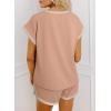imageDokotoo Womens 2 Piece Outfits Casual Colorblock Short Sleeve Pullover Tops and Drawstring Shorts Pants Lounge SetsSmoke Gray