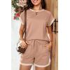 imageDokotoo Womens 2 Piece Outfits Casual Colorblock Short Sleeve Pullover Tops and Drawstring Shorts Pants Lounge SetsSmoke Gray