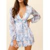 imageDokotoo Womens 2024 Summer Spring V Neck Ruffle Chiffon Elegant Tie Knot Mini Short Swing Skater Dresses1 White