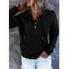 imageDokotoo Womens 2025 Hoodies Button Collar Drawstring Hooded Pullover Sweatshirt Casual Long Sleeve Tops ShirtsBlack
