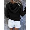 imageDokotoo Womens 2025 Hoodies Button Collar Drawstring Hooded Pullover Sweatshirt Casual Long Sleeve Tops ShirtsBlack